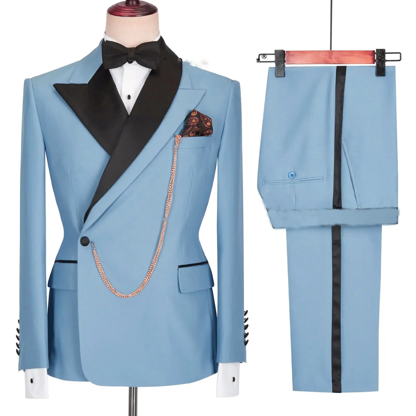 2024 Custom Made Black Groom Tuxedo Peaked Lapel Double Breasted Men Suit Prom Wedding Party Men Suits Costume ( Jacket+Pants)
