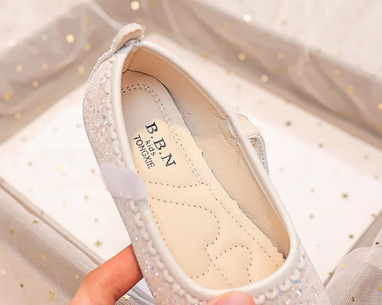Girls Oxfords Bling Shoes Spring Autumn Kids School Dancing Shoes Pearl Beadings Big Girls Soft PU Leather Shoes Pink, Beige