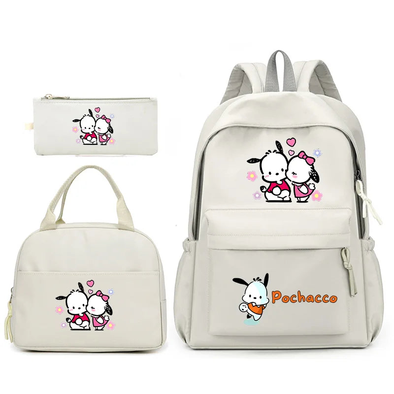 3pcs/Set Pochacco Backpack with Lunch Bag for Teenagers Student School Bags Casual Comfortable Travel Set
