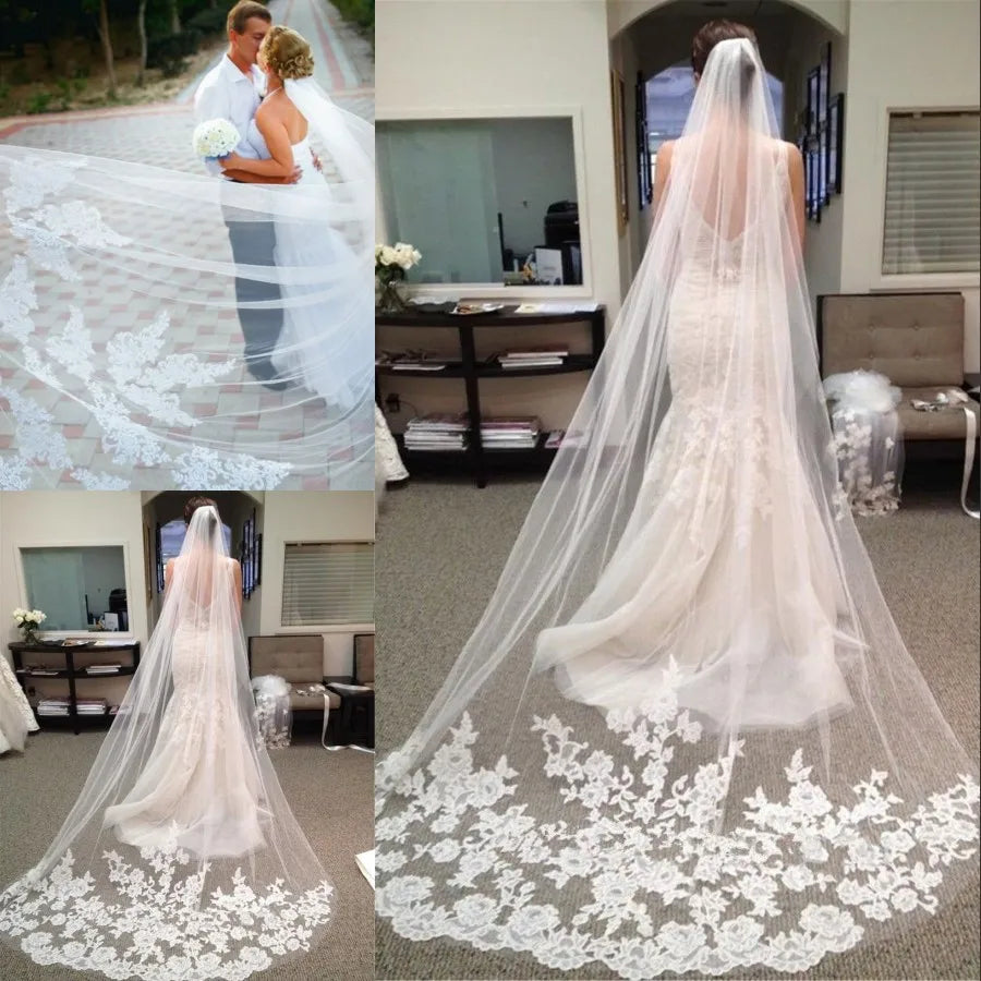 Single Layer Wedding Bridal Veil Embroidery Lace Edge Bride Supplies 3m with Comb