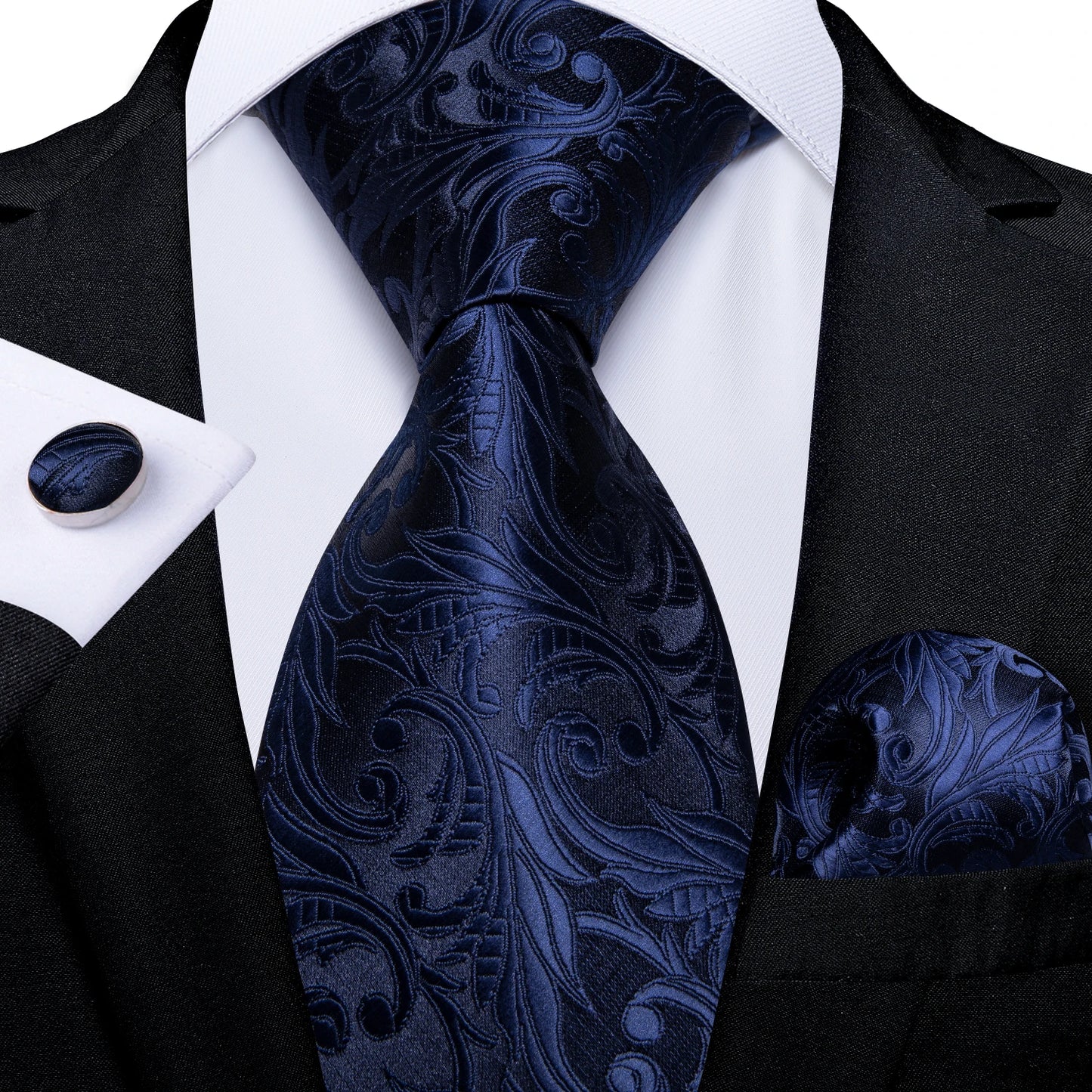 Royal Blue Paisley Plaid Striped Men tie Set with Handkerchief Cufflinks Wedding Prom Groom Accessories Perfect Gift for Men