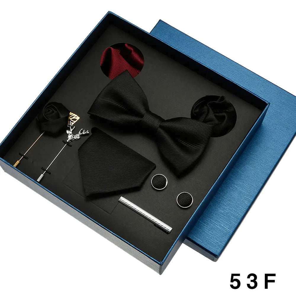 Luxury Tie Set For Men Solid Color Necktie Pocket Square Brooch Cufflinks Gift Box Wedding Business 8pcs Mens Neck Tie Accessory