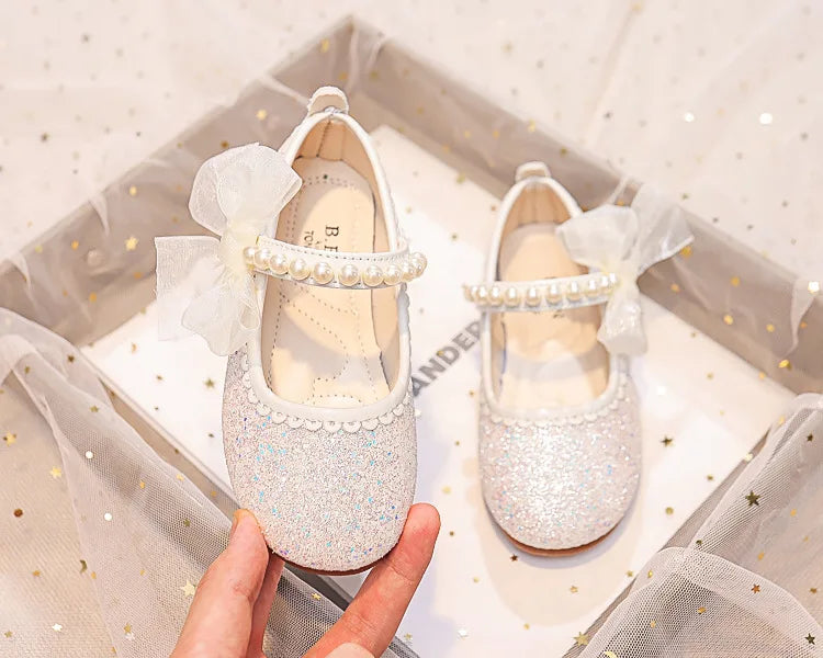Girls Oxfords Bling Shoes Spring Autumn Kids School Dancing Shoes Pearl Beadings Big Girls Soft PU Leather Shoes Pink, Beige