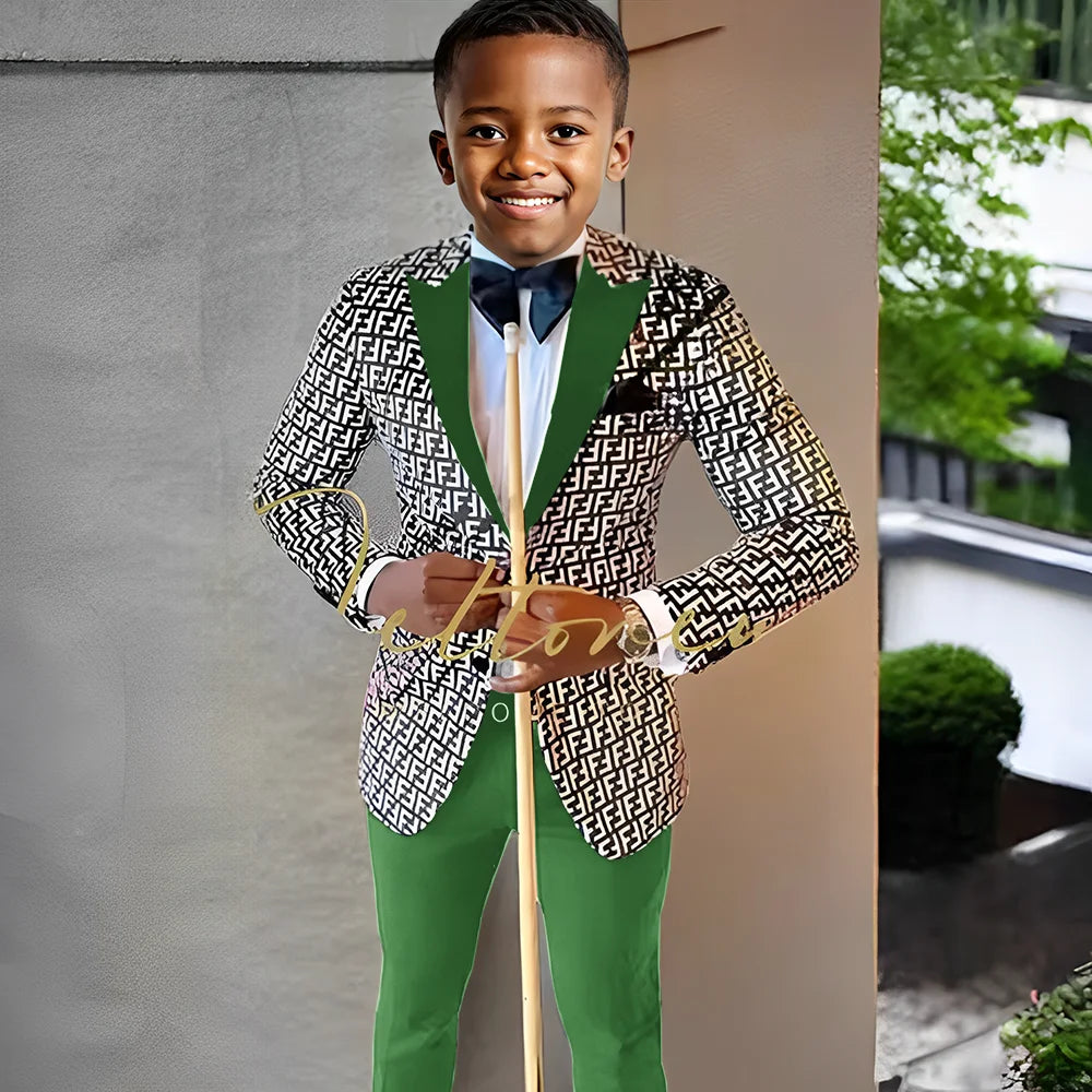 Floral Prom Boy Suits Slim Fit Costume Boy Wedding Tuxedo Terno Blazer 2 PCS Kids Designer Fashion Suit Set (Jacket + Pants)