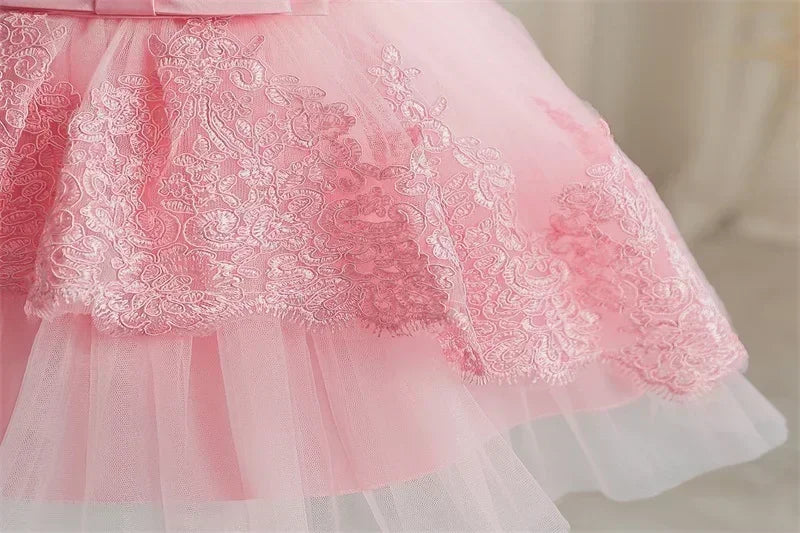Baby Girls 1st Birthday Pink Princess Dress for Luxury Embroidery Costumes Kids Baptism Party Beading Clothes Toddler Dresses