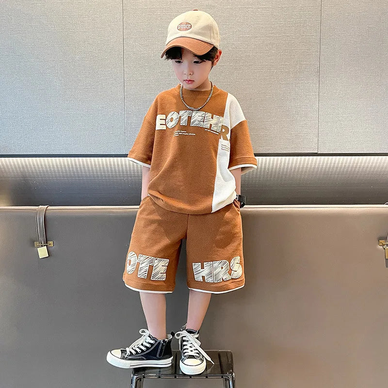 New Summer Teenagers Boys Clothing Sets Child Fashion Letter Top And Shorts 2Pcs Kids Tracksuit 4 5 6 7 8 9 10 11 12 13 14 Years