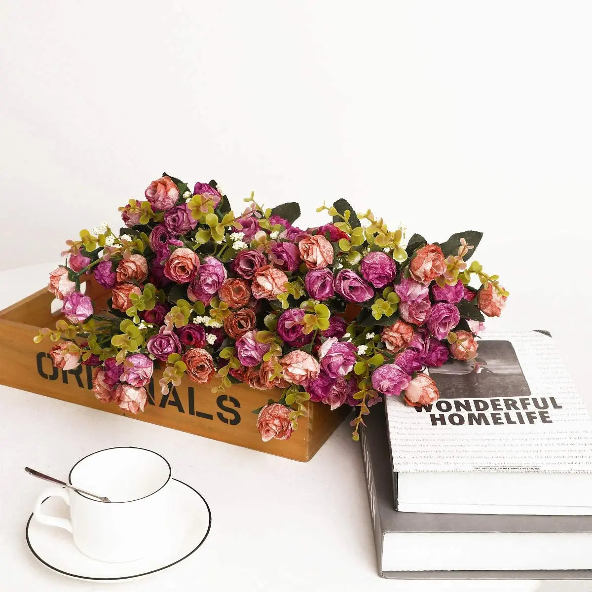 7 Branch 21 Heads Artificial Flowers Bouquet Mini Rose for Bridal Shower Wedding Floral Birthday Party Home Office Decoration