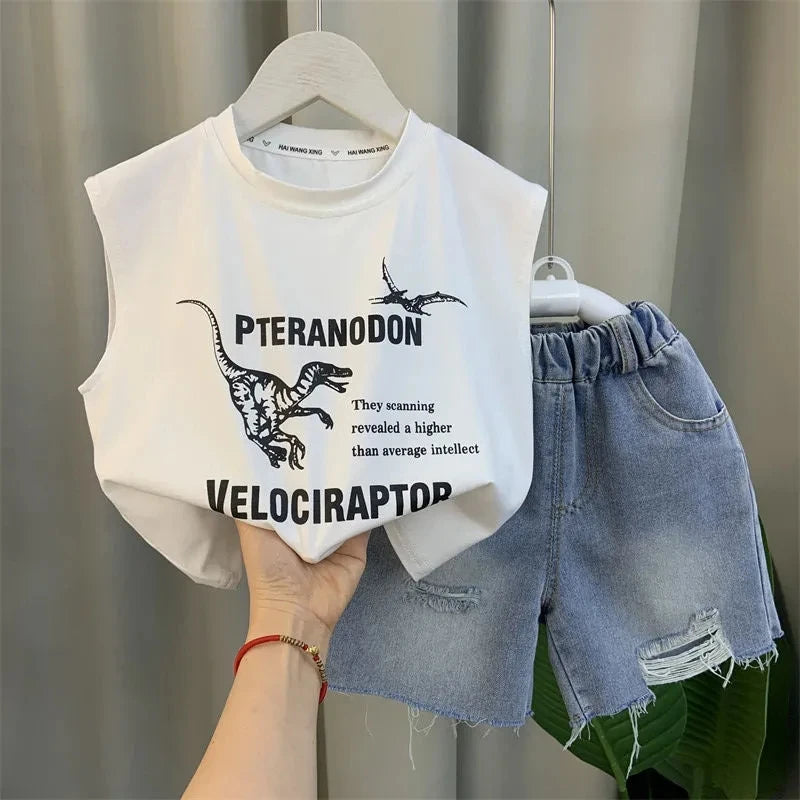 Boys Clothing Set New Fashion Baby Summer Sleeveless Clothing Children's Short Sleeve T-shirt Shorts Two Piece Set