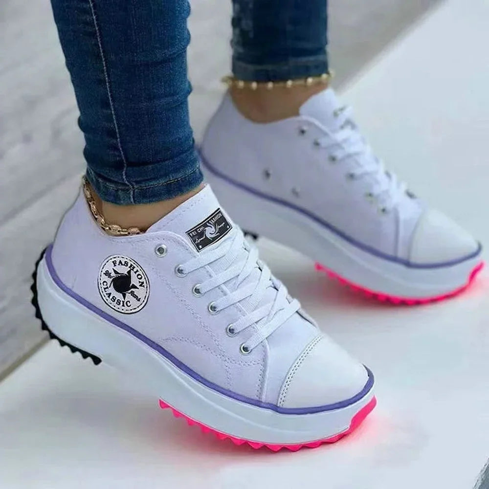 Women Pattern Canvas Sneakers Women Casual Shoes 2023 Women Sneakers Shoes Flat Lace-Up Zapatillas Mujer Chaussure Femme