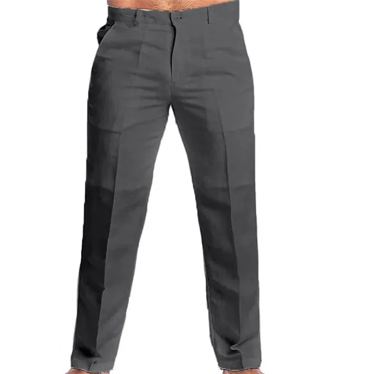 Men's Clothing Linen Slant Pocket Straight Solid Color Comfortable Breathable Daily Casual Pants