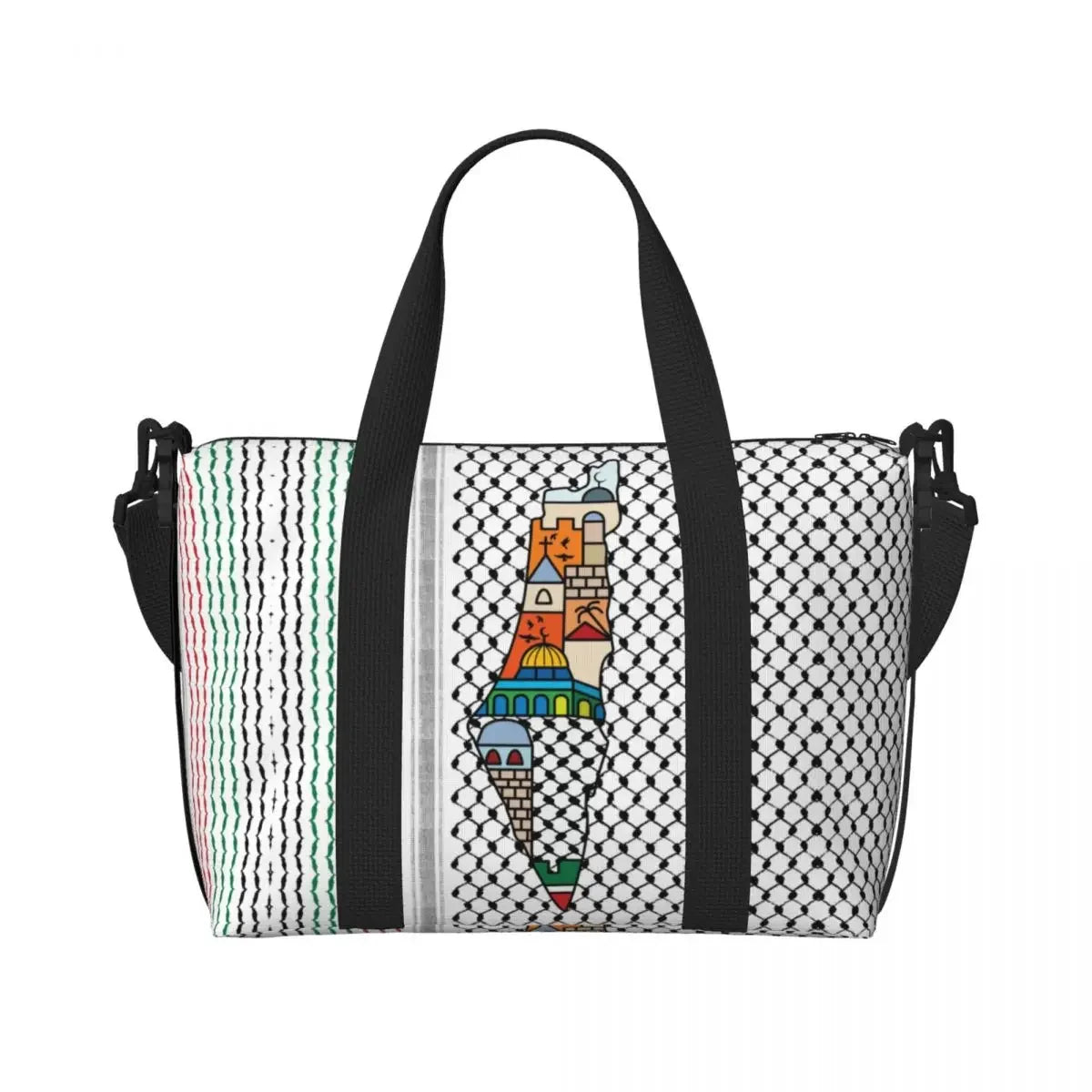 Custom Arabic Calligraphy Name With Palestinians Flag Hand Grocery Tote Shopping Bag Women Large Capacity Beach Gym Travel Bags