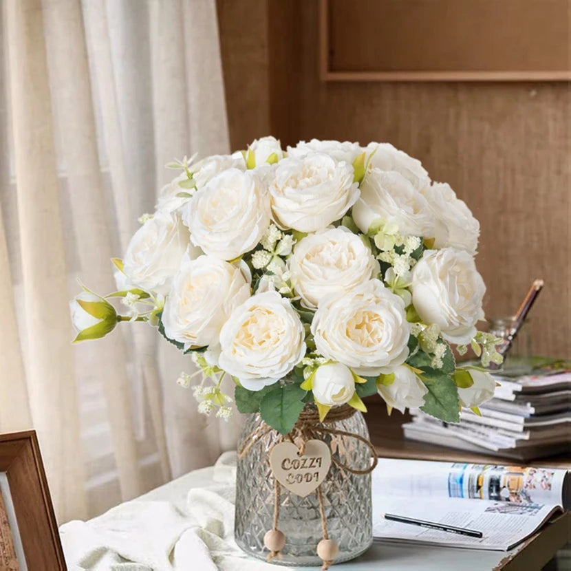 Fake Silk Peony Vases for Home Decor Christmas Garland Wedding Party Living Room Bouquet Decoration Accessory Artificial Flowers