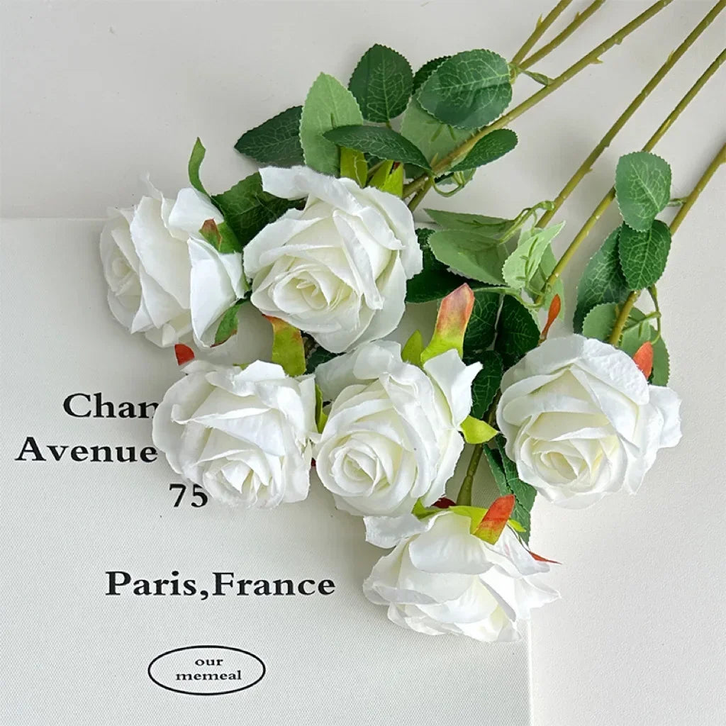 Artificial Roses Velvet Flowers with Long Stem Fake Roses Bouquet DIY for Home Vase Garden Craft Flower Wall Wedding Decoration