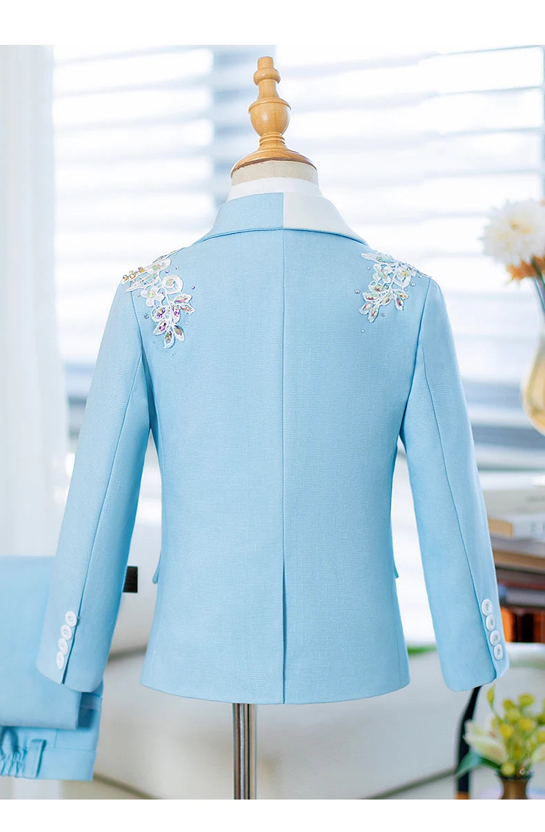 Children's Suit Set New High-End Handmade Flower Boy Host Piano Performance Blazer Traje De Niño Para Boda Boys Suits A3755