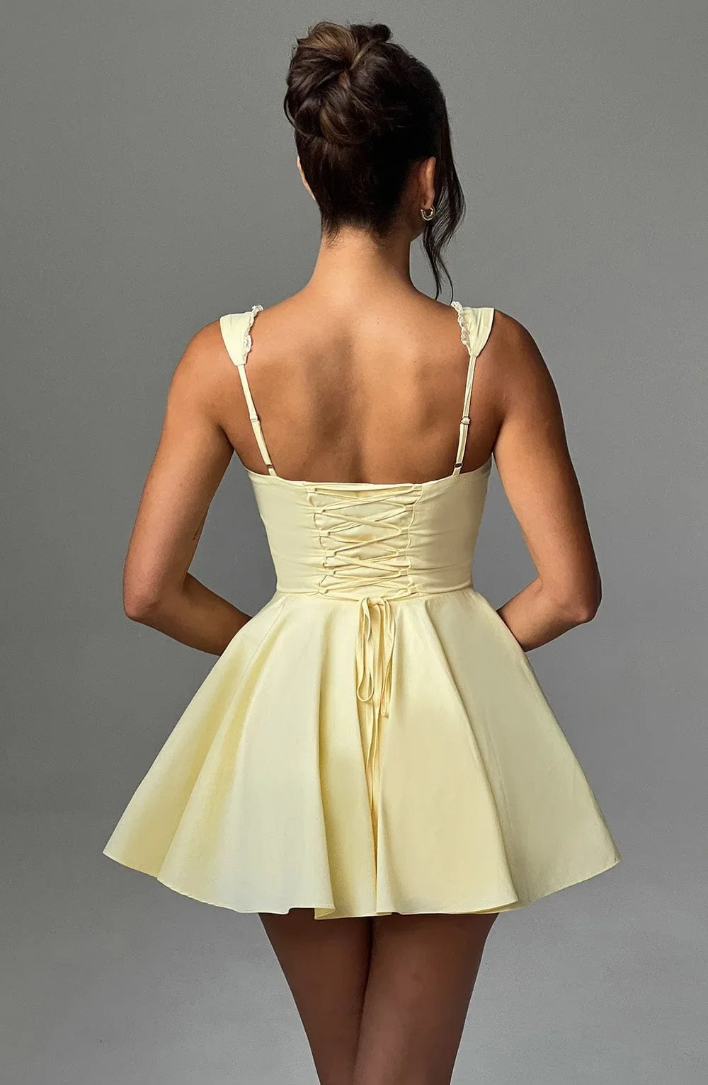 Women's Hot Girl Sweetheart Neck Dress Sexy Lace Splicing A-Line Dress 2025 Spring Summer Female Sweet Girl Solid Color Dress