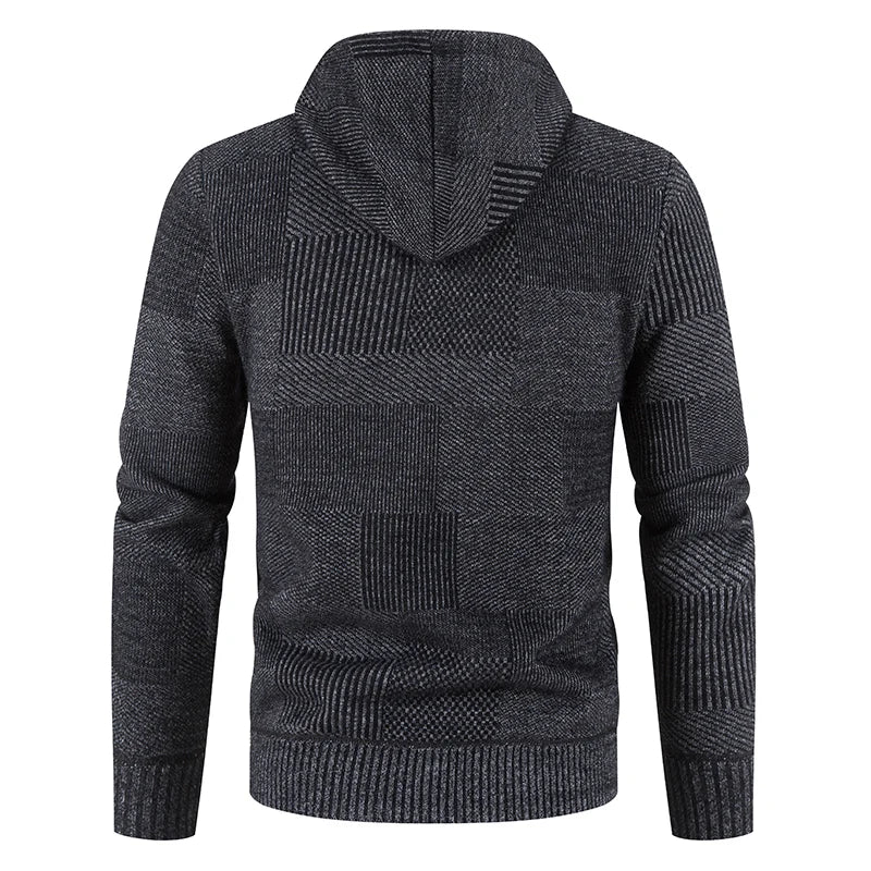 Men's Winter Sweater Jacket New Hooded Cardigan Knit Fashion Slim Fit Thick Warm Jumper Casual Zipper Hoodie Fleece Coat
