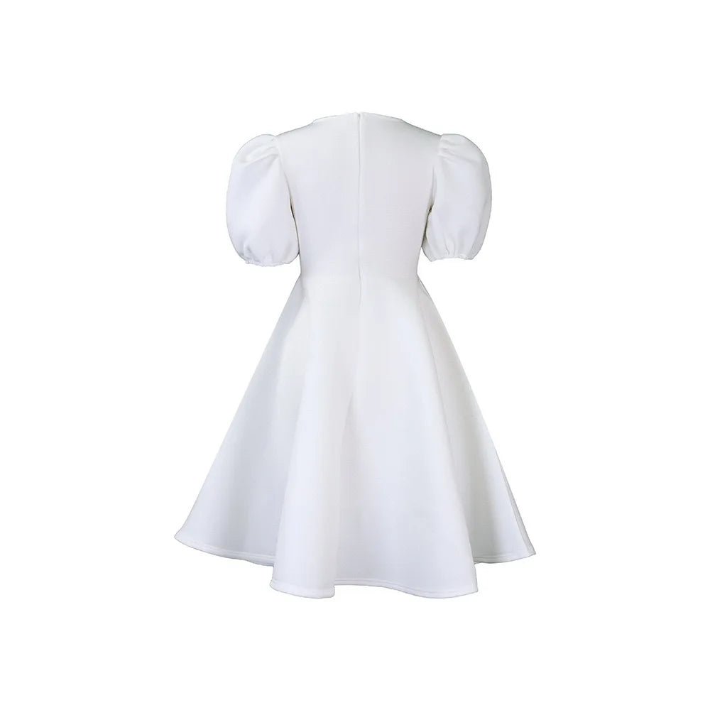 Elegant Party Dresses for Women O Neck Short Sleeve High Waisted A Line Pleated Mid Calf Luxury Birthday Dinner Vestidos Mujer