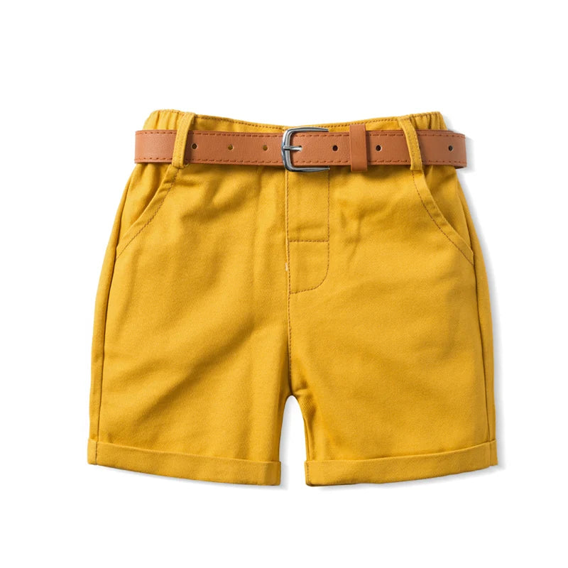 Boys Sets Clothing Summer Crown Print Polo T-Shirt White Shorts Yellow Bowtie Children's Clothing For Boy Kids Clothes Boys