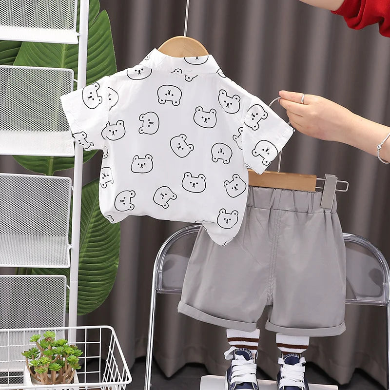 Baby Boy Cotton Summer Outfit Set with Print Bear T-Shirts And Shorts 2Pcs Toddler Tracksuit Infant Fashion Children's Clothing