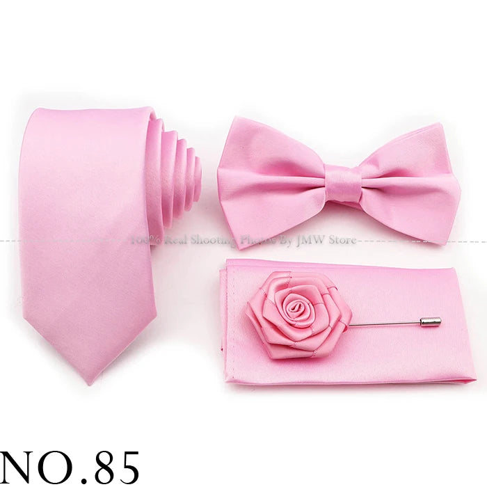 Hot Sale Purple Pink Sage Green Tie Set Polyester Necktie Bowtie Cufflink Brooch For Groom Suit Wedding Cravat Shirt Accessory