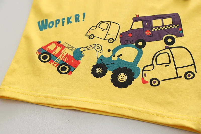 Kids Baby Boys/Girls Summer Clothes Kids Cartoon Car Cotton T-shirt Denim Shorts 2Pcs Suit Children's Wear Leisure sports Sets