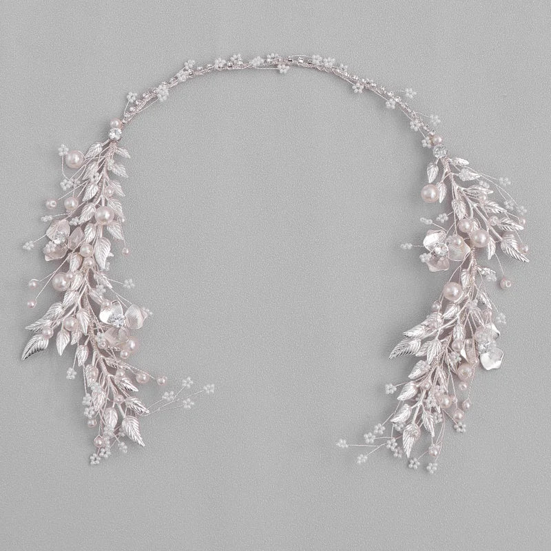 Silver Color Leaf Pearl Headband Tiara For Bridal Hair Accessories Wedding Hair Band Crystal Pearl Tiaras and Brides Headpieces