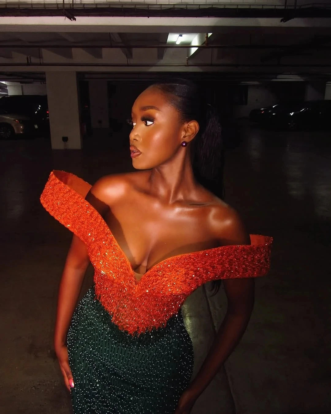 Sparkle Beading Prom Dresses Aso Ebi Maxi Gowns Sequins Lace Party Dress Orange Green Mermaid Formal Dress Embellishment