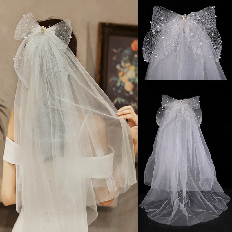 Korean Style Wedding Veil Large Bowknot Bride Veils Wedding Hair Accessories Woman's accessories