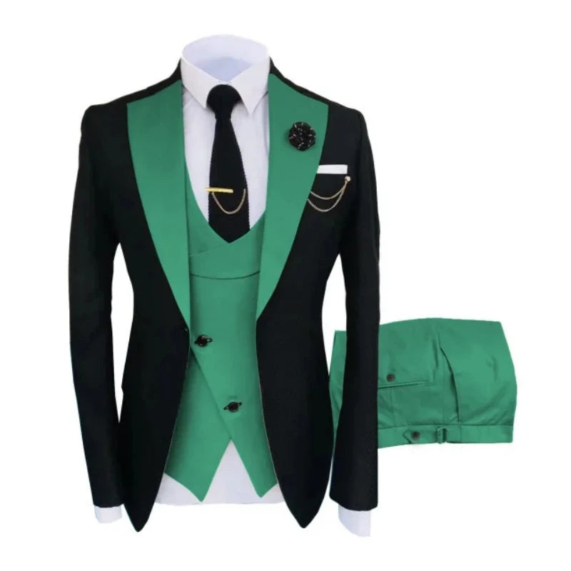Men Suits 3 Pieces Tailored Best Man Groom Wedding Tuxedo Slim Fit Jacquard Two-color Blazer Jacket Vest Pants Tuxedo Clothing