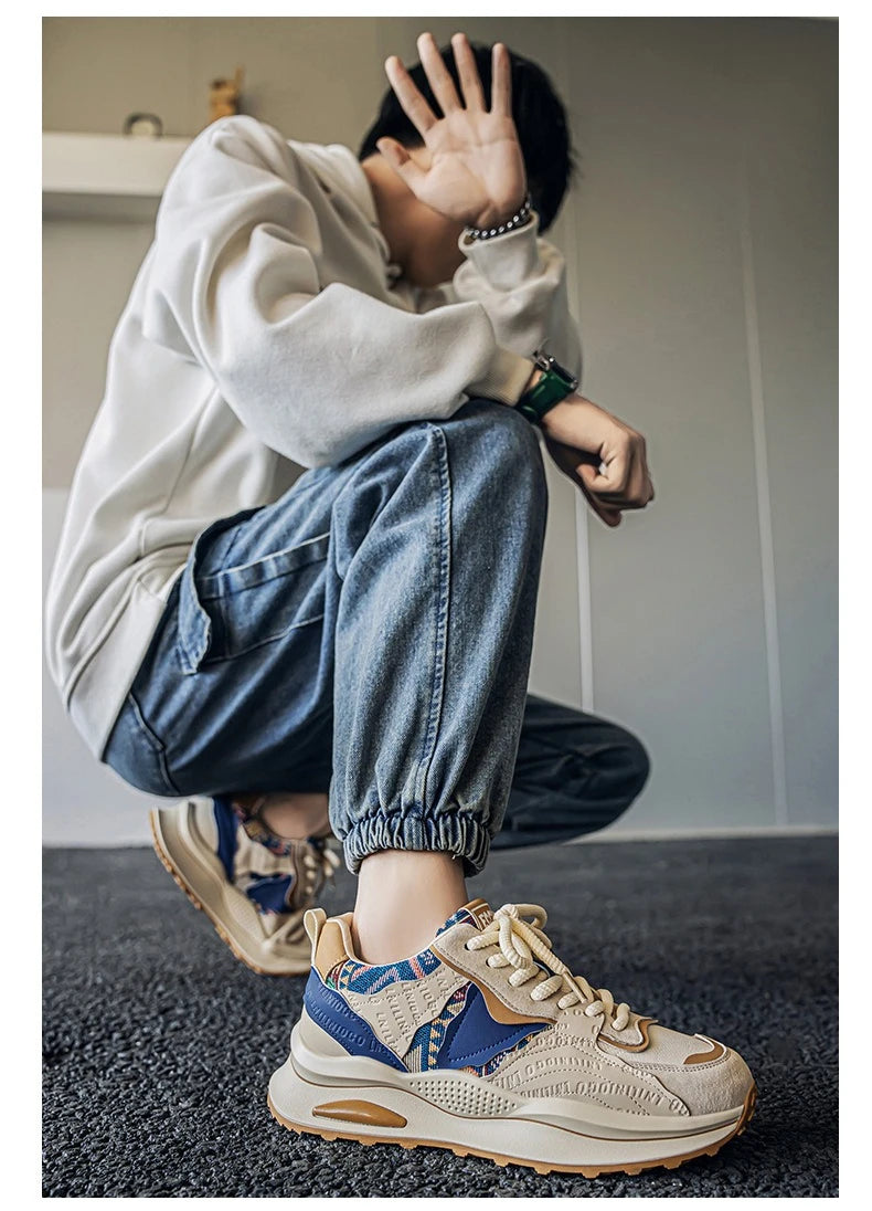 Men Sneakers 2025 Spring Autumn New Comfortable Outdoor Non Slip Running Shoes Trend Wear-resistant Vintage Lace Up Casual Shoes