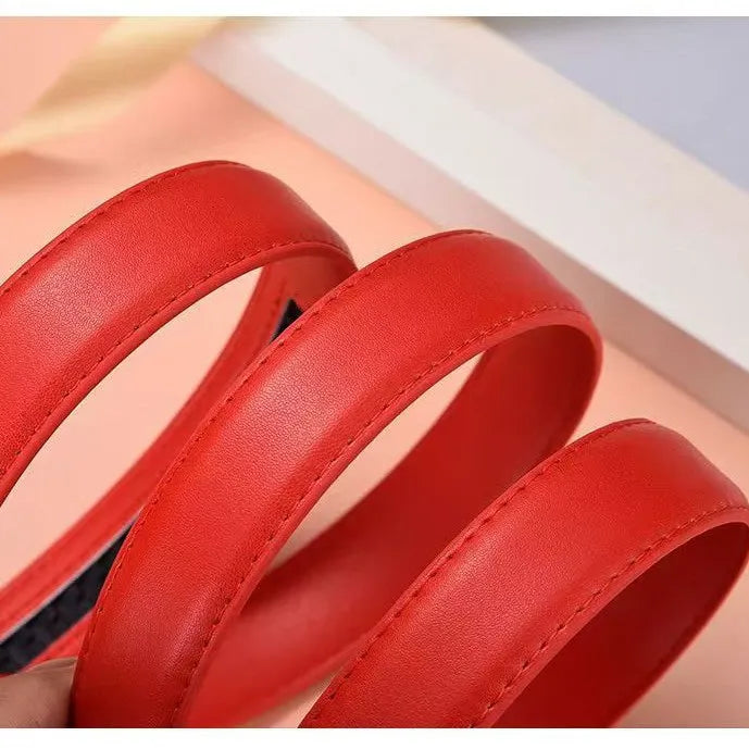 New Women's Genuine Leather Belt with Automatic Buckle: Red, Versatile, Trendy, Z - Letter Buckle, Made of Cowhide