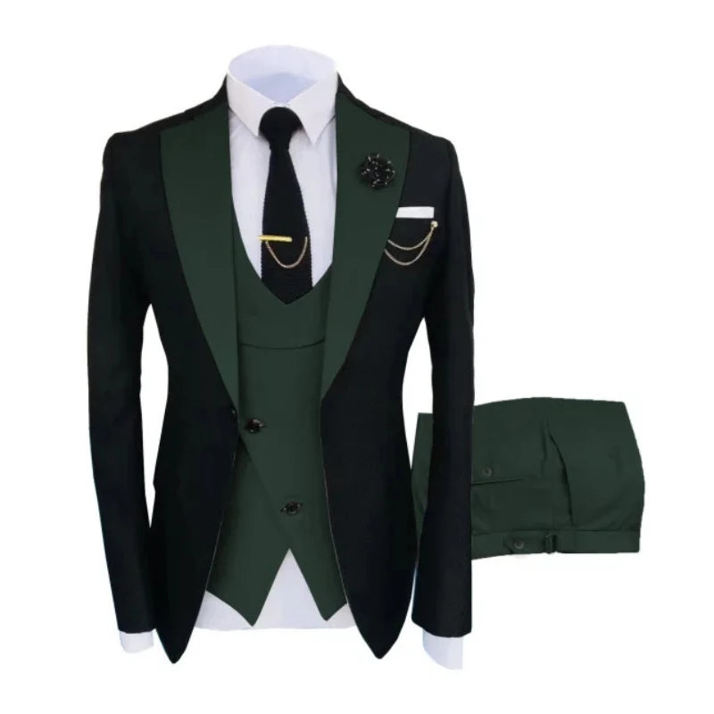 Men Suits 3 Pieces Tailored Best Man Groom Wedding Tuxedo Slim Fit Jacquard Two-color Blazer Jacket Vest Pants Tuxedo Clothing