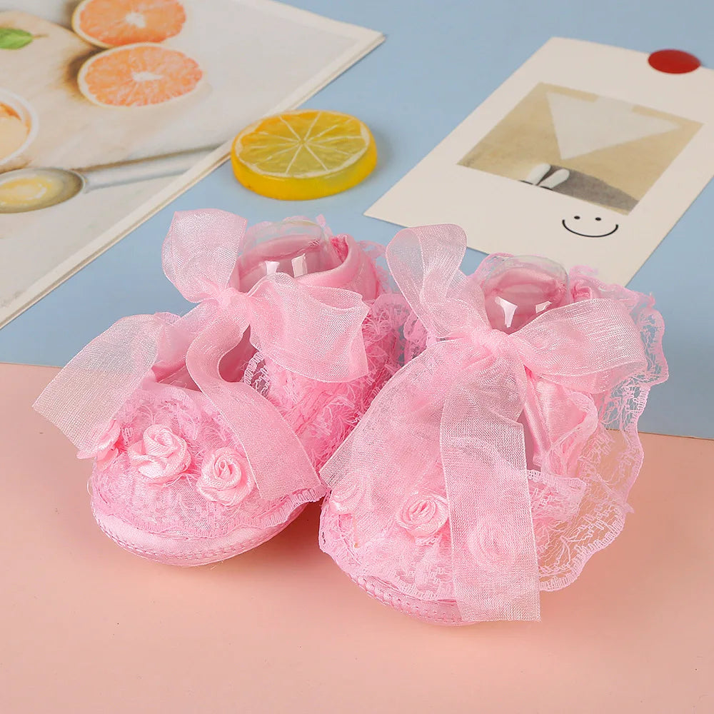Newborn Princess Soft Sole First Walkers Infant Girls Lace Anti-slip Shoes for Party Wedding Toddler Crib Cotton Prewalker 0-18M