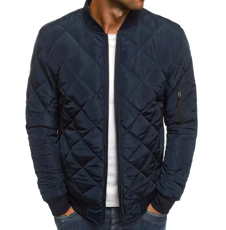 Winter New Jacket Men's Baseball Collar Mesh Pressed Lightweight Jacket Vintage Flight Casual Long Sleeve