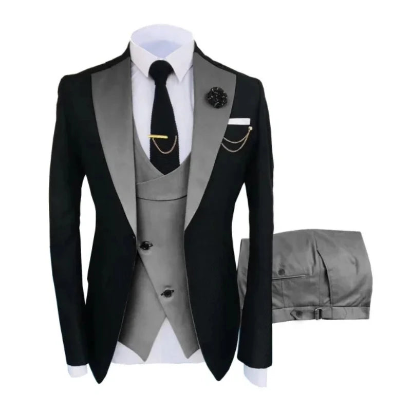 Men Suits 3 Pieces Tailored Best Man Groom Wedding Tuxedo Slim Fit Jacquard Two-color Blazer Jacket Vest Pants Tuxedo Clothing