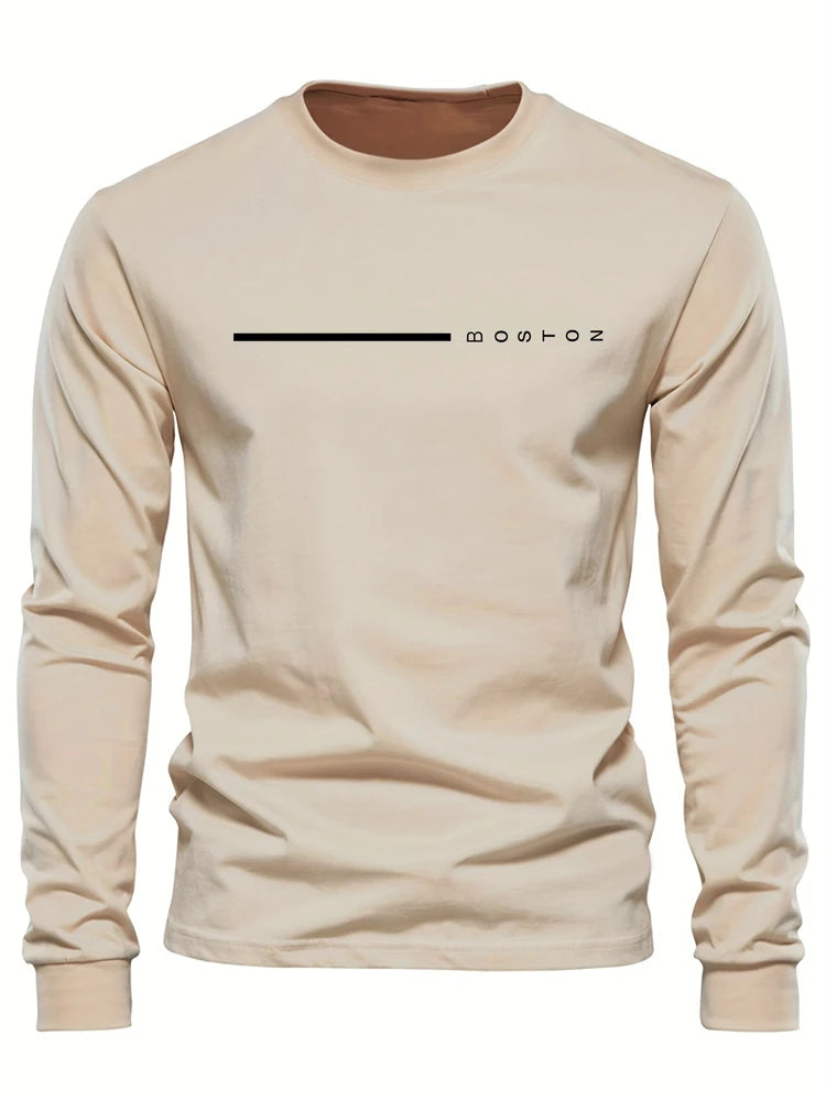 Men's Spring And Fall Fashion Casual Long-sleeved T-shirt Loose PARIS Letters Printed Pullover Round Neck Long Sleeve Sweatshirt