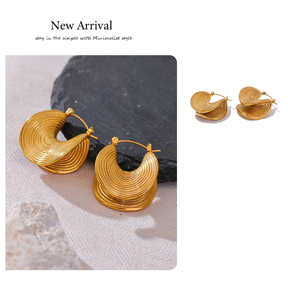 Yhpup Stylish Unique Stainless Steel Geometric Statement Waterproof Earrings Creative Metal Gold Color Temperament Jewelry Women