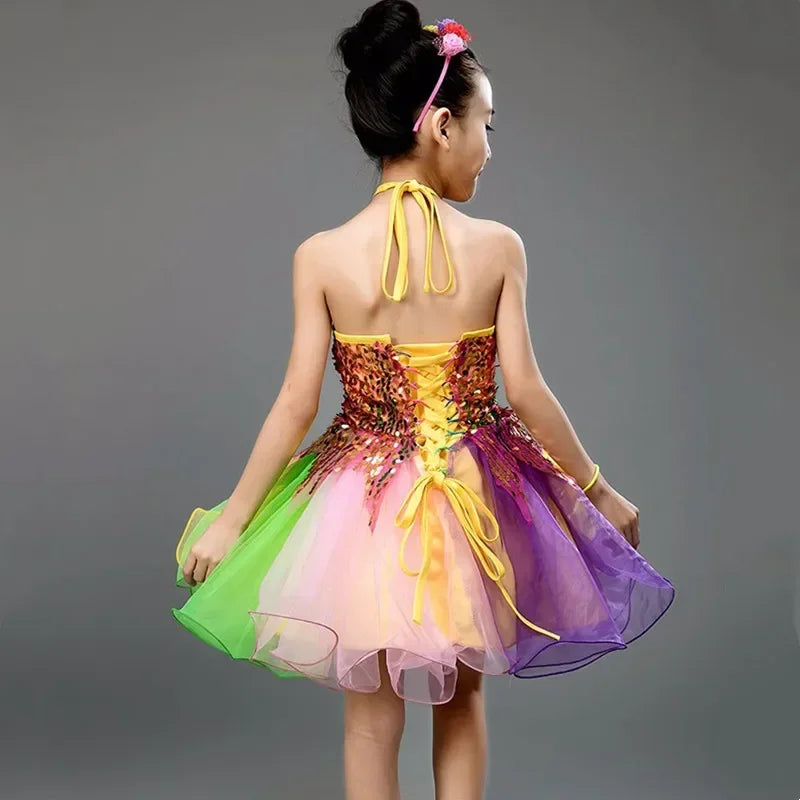 Summer Stage Princess Girls Casual Dresses Sequin Tutu Children Costume Robe Fille Party Baby Clothing Dance Kids Dress Vestidos