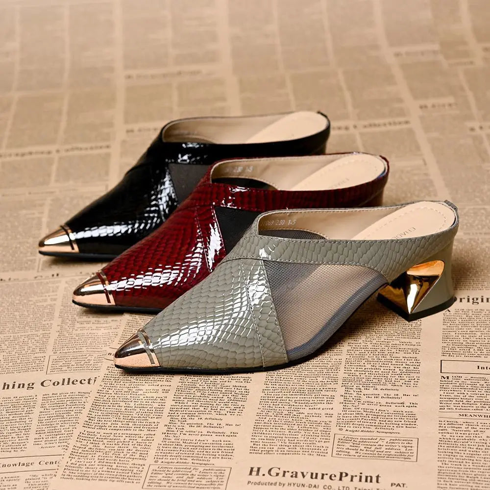 Low Shoes Hoof Heels Rome Synthetic PU Fabric Rubber Low Shoes PU Rubber Hoof Heels Fabric Rome