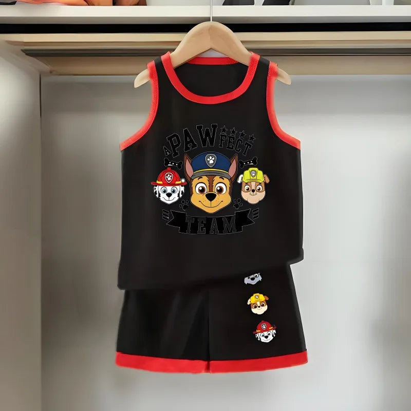 Summer Boys Breathable Sport Clothing Sets PAW Patrol Printed Children's Basketball Top and Shorts 2pcs Set Kids Casual Outfits