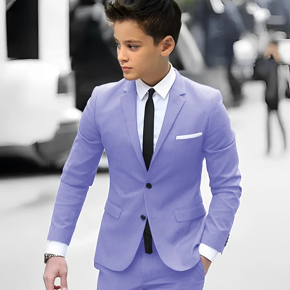 2 Piece Light Gray Boy Tuxedos For Wedding Notched Lapel Custom Kids Trim Fit Groomsmen Boy Suits