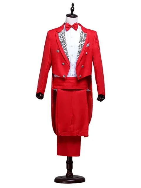 Men's Tuxedo Costume Vintage Formal Tailcoat Slim Fit Peak Lapel Suit Tux Pants Tail Coat Singer Magician Stage Jacket Outfits