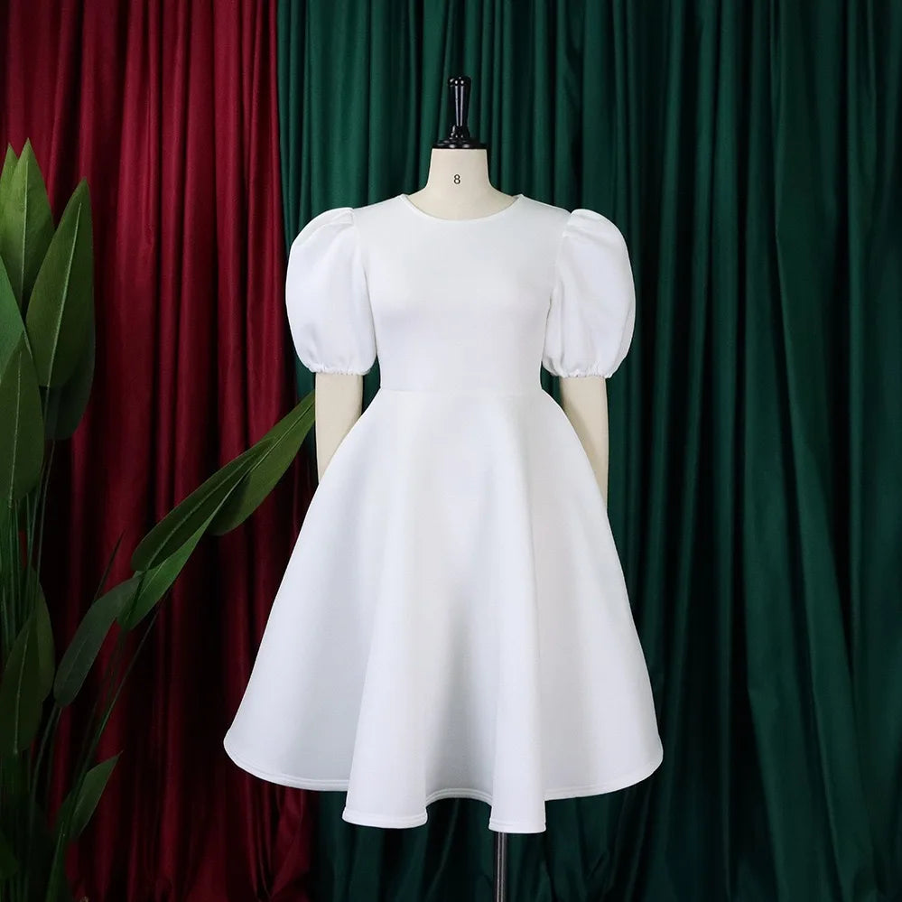 Elegant Party Dresses for Women O Neck Short Sleeve High Waisted A Line Pleated Mid Calf Luxury Birthday Dinner Vestidos Mujer