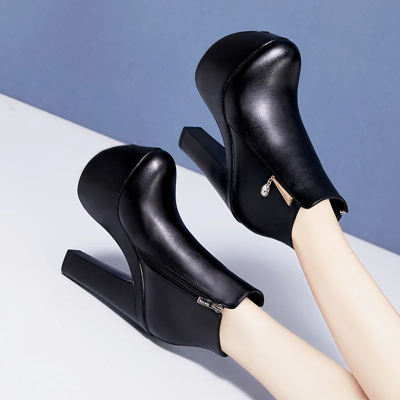 15cm Small Size 32-43 Sexy Extreme Block High Heels Shoes Women Boots Winter 2025 Thick Platform Boots Ankle Botas Model Office