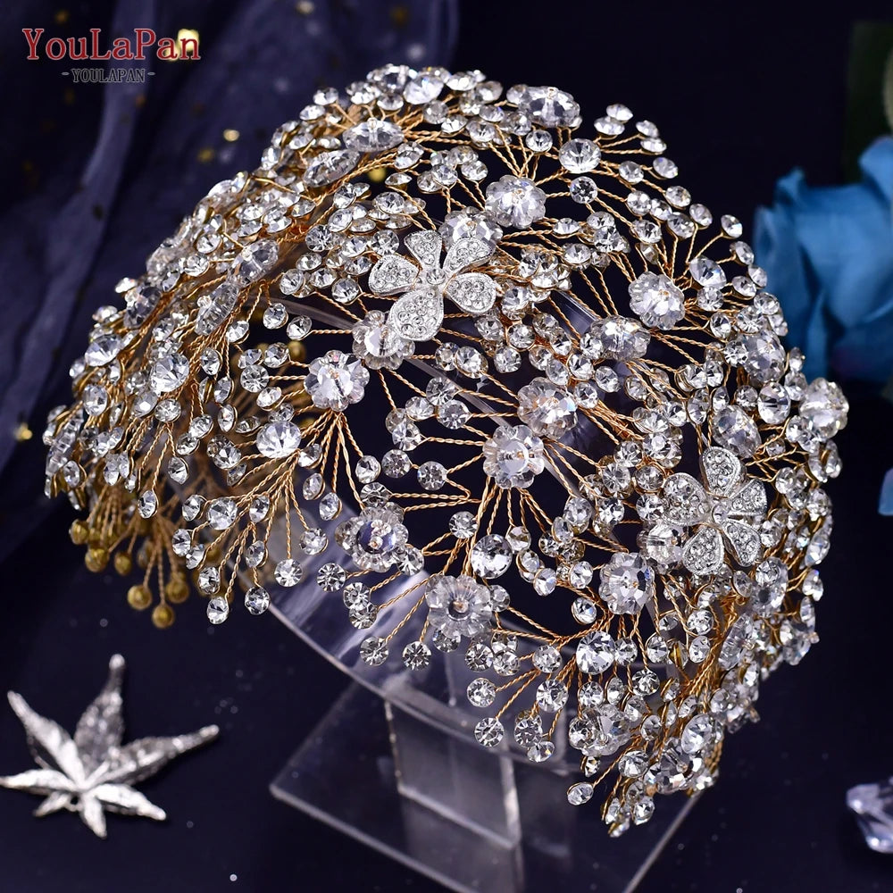 YouLaPan Golden Wedding Crystal Headband Hair Accessories Woman Wedding Hair Jewelry Rhinestone Bridal Tiara and Headdress HP240