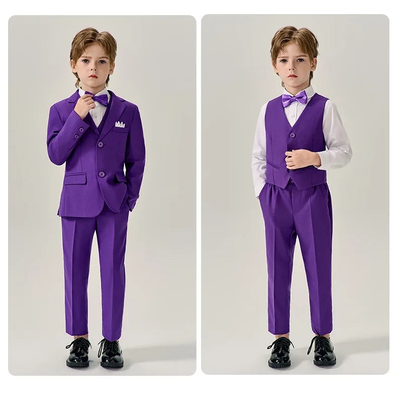 Prince Kids Green Jakcet Vest Pants Bowtie Piano Party Dress Boys Wedding Ceremony Photograph Suit Children Performance Costume