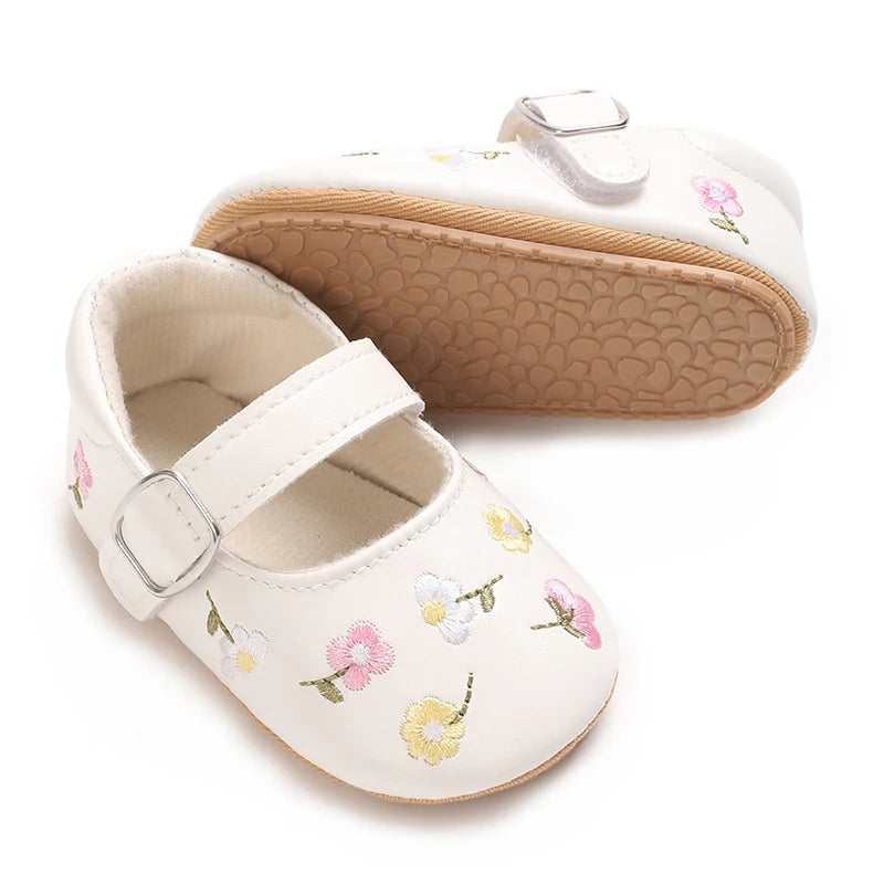 VALEN SINA 0-18 Months Newborn Girl White Baptism Shoes Bow Non-slip Rubber Soft-Sole Flat PU First Walker Mary Janes