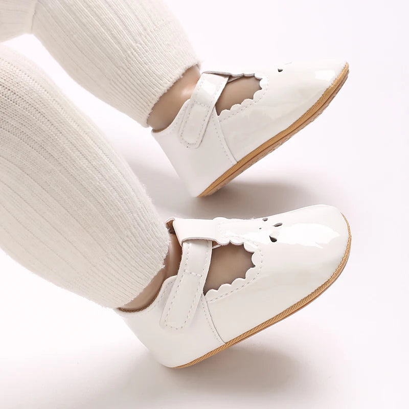 VALEN SINA 0-18 Months Newborn Girl White Baptism Shoes Bow Non-slip Rubber Soft-Sole Flat PU First Walker Mary Janes