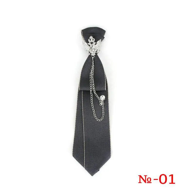 Retro Fabric Ribbon Rhinestone Black Bow Tie Collar Bowkont Cravat School Girl Boys Gifts for Women Clothing Jewelry Accessories
