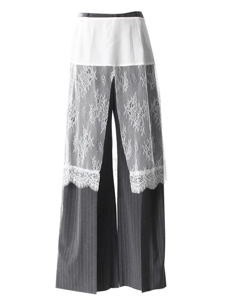 ZMEENNA Gray Stripe Patchwork Skirt Gauze Pants 2 Piece Sets For Women 2025 Spring Fashion Female New Elegant Pants ZM616